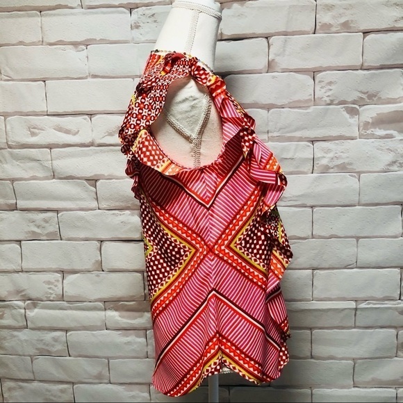 BANANA REPUBLIC-WOMENS PINK/MAUVE ABSTRACT PATTERN TOP WITH FLUTTER SLEEVES - Picture 4 of 12